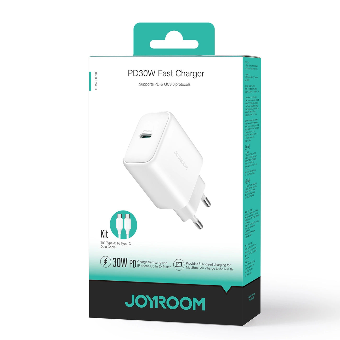 Joyroom JR-TCF24 USB-C PD 30W QC SFC Netzwerkladegerät – Weiß + 1 m USB-C-Kabel