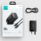 Joyroom JR-TCG01 Ultra GaN 65W Wandladegerät 2 x USB-C + 1 x USB-A (UK-Stecker) mit 100W 1,2m USB-C-Kabel - Schwarz
