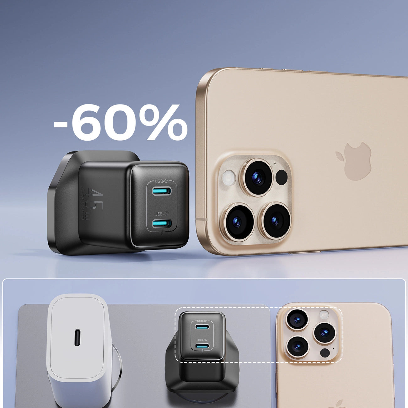 Joyroom JR-TCG17 45W 2 x USB-C Wandladegerät (UK-Stecker) - schwarz