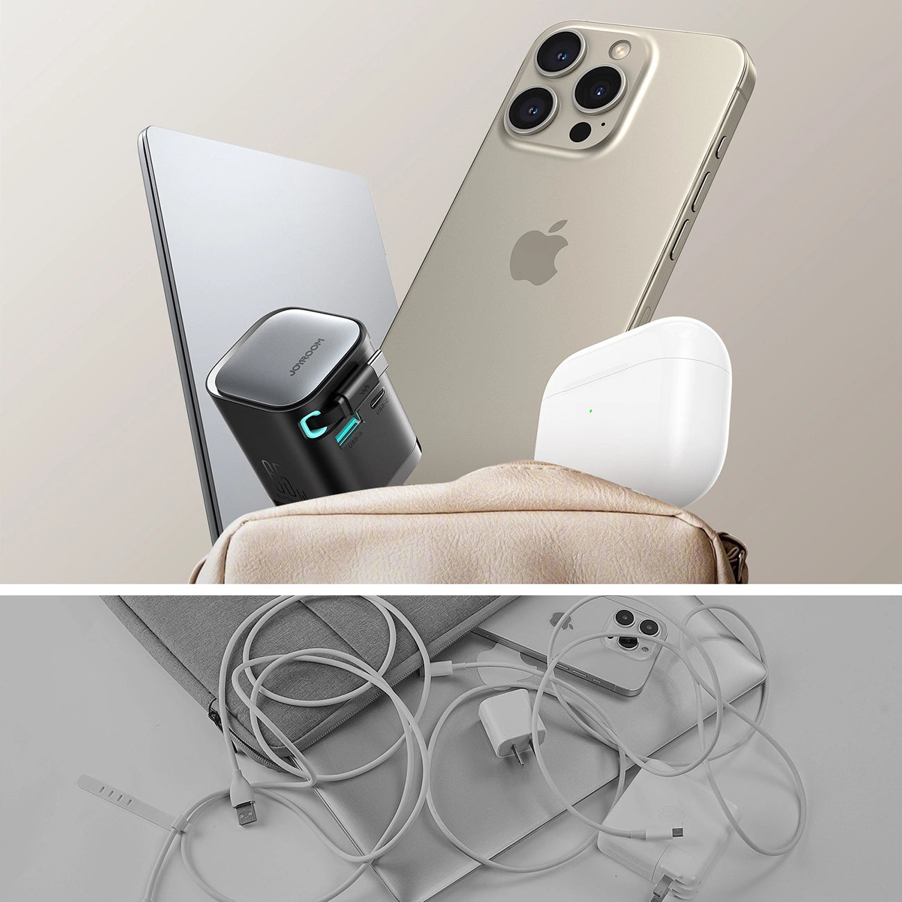 Joyroom JR-TCL02 65W USB-A USB-C GaN-Ladegerät mit integriertem USB-C-Kabel – Schwarz