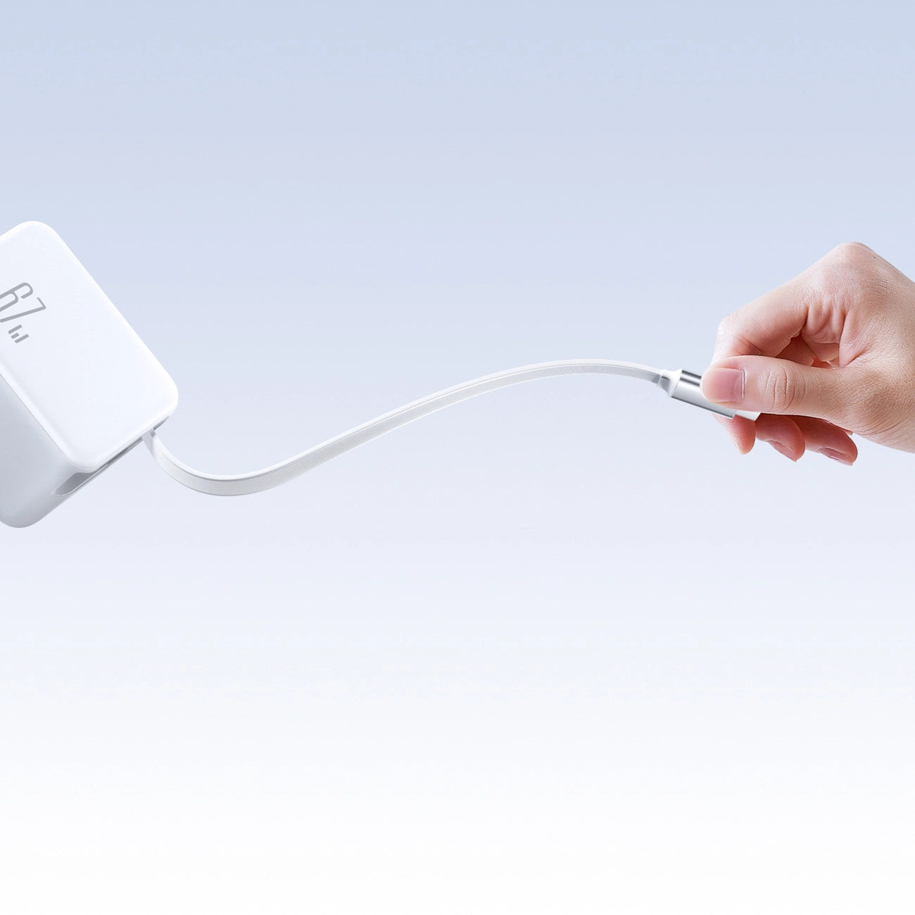 Joyroom JR-TCL06 67W GaN-Wandladegerät mit integriertem einziehbarem USB-C-Kabel - Weiß