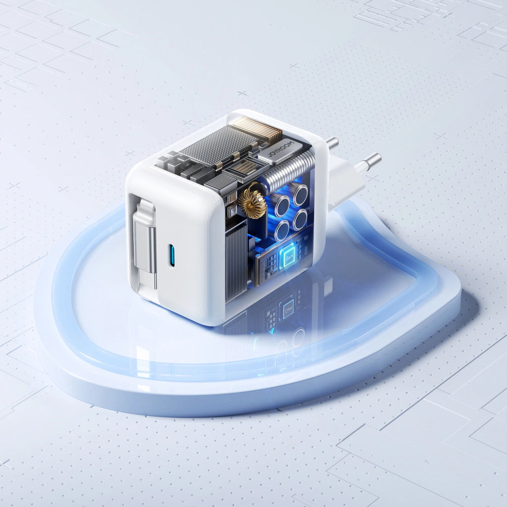 Joyroom JR-TCL06 67W GaN-Wandladegerät mit integriertem einziehbarem USB-C-Kabel - Weiß