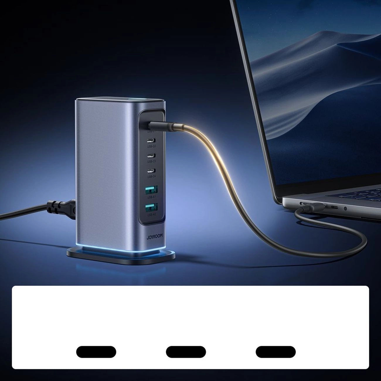 Joyroom JR-TCM02 GaN 65W Ladegerät Ladestation 4xUSB-C 2xUSB-A UK Stecker - grau