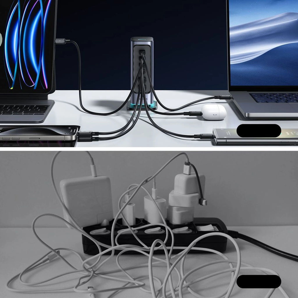 Joyroom JR-TCM02 GaN 65W Ladegerät Ladestation 4xUSB-C 2xUSB-A UK Stecker - grau
