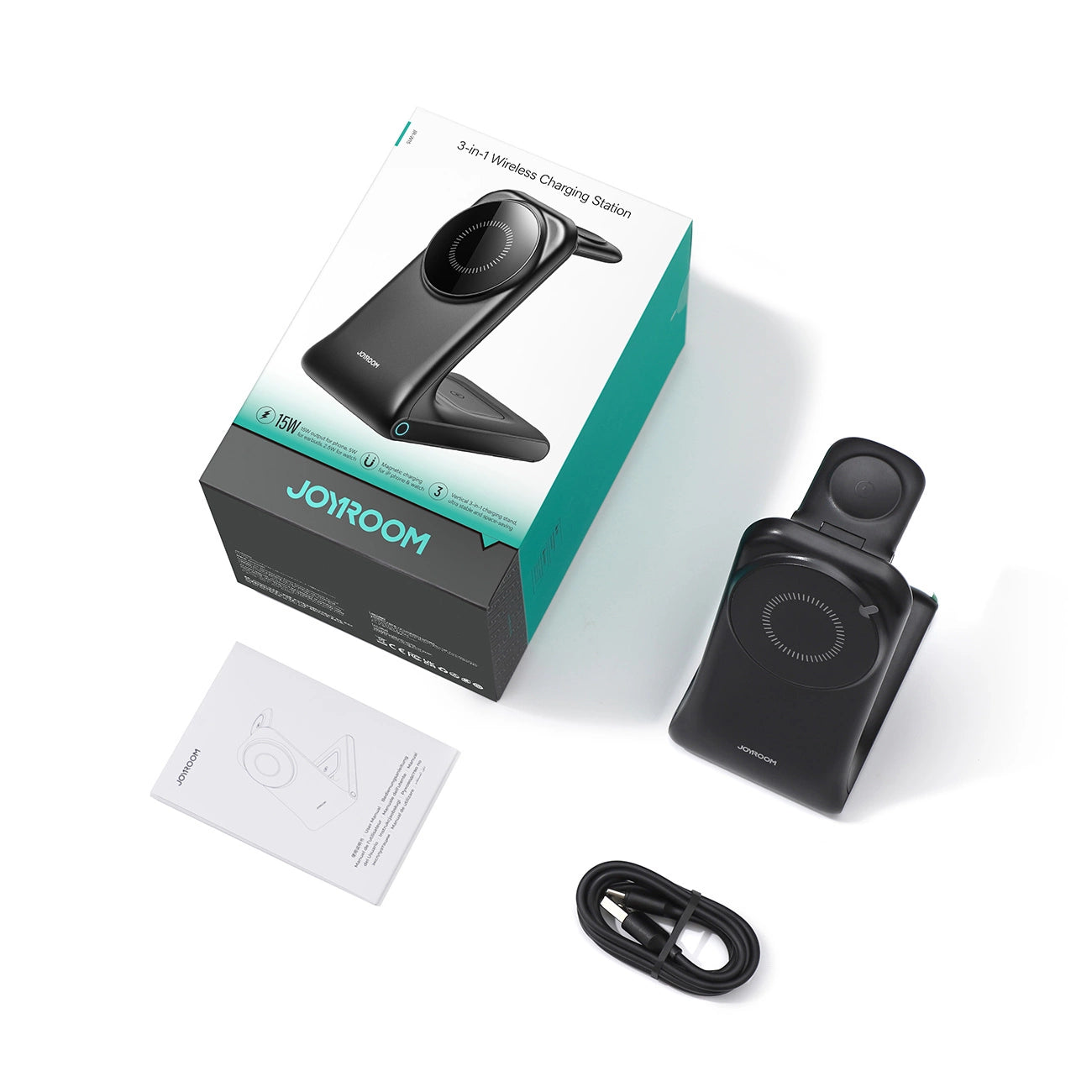 Joyroom JR-W15 Wireless Charger 3-in-1 Ladestation mit MagSafe - Schwarz