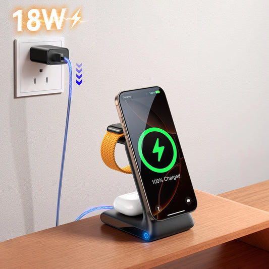 Joyroom JR-W15 Wireless Charger 3-in-1 Ladestation mit MagSafe - Schwarz