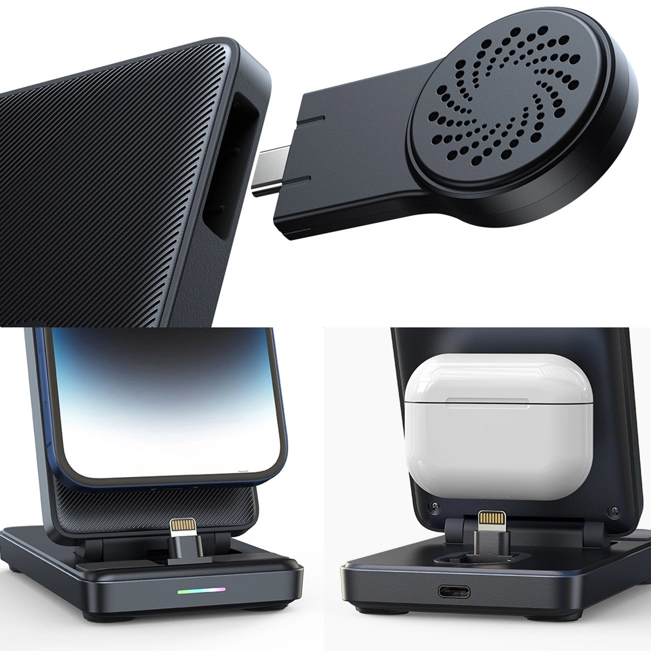 Joyroom JR-WQS02 iPhone AirPods Apple Watch 4in1 Ladestation faltbar – Schwarz