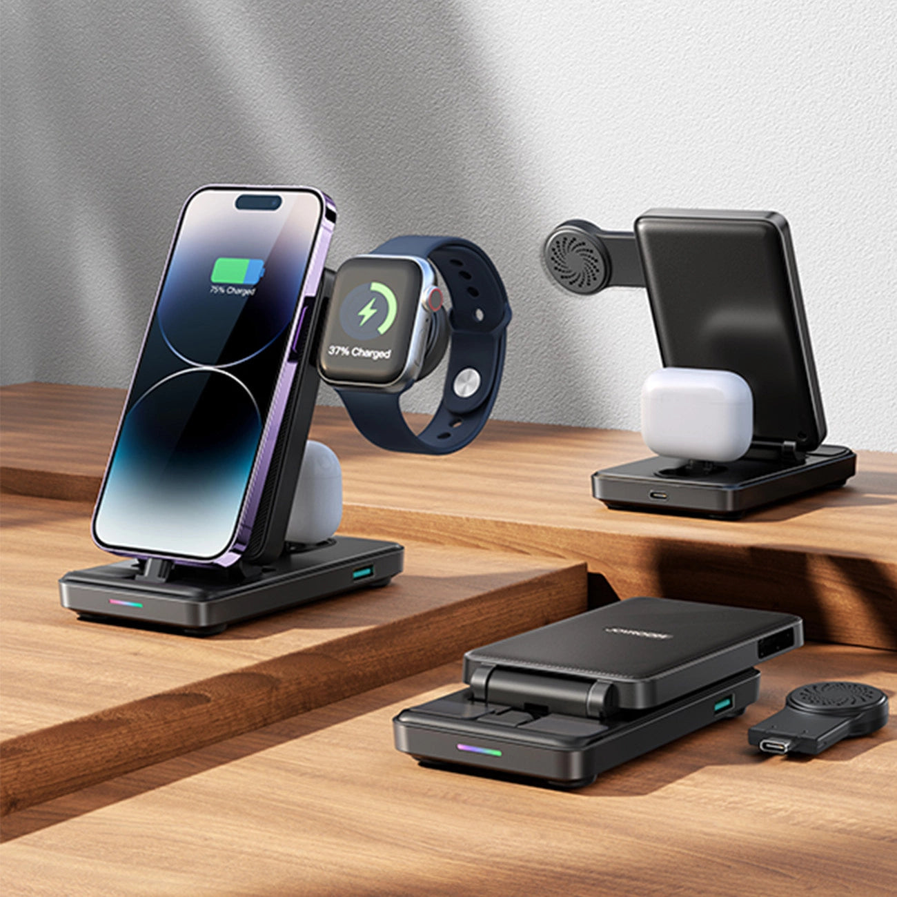 Joyroom JR-WQS02 iPhone AirPods Apple Watch 4in1 Ladestation faltbar – Schwarz