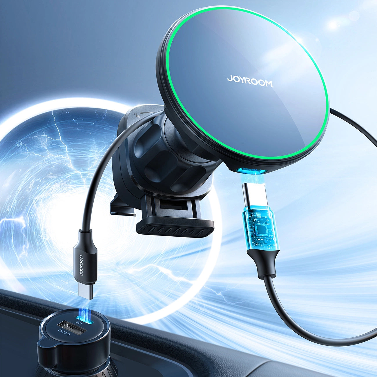 Joyroom JR-ZS412 Halterung mit Qi2 15W Ladegerät, Auto, für Lüftungsschlitze - schwarz