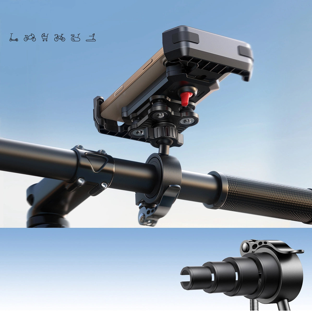 Joyroom JR-ZS428 Stoßfeste Lenkerhalterung für Motorrad, Fahrrad, Roller - schwarz