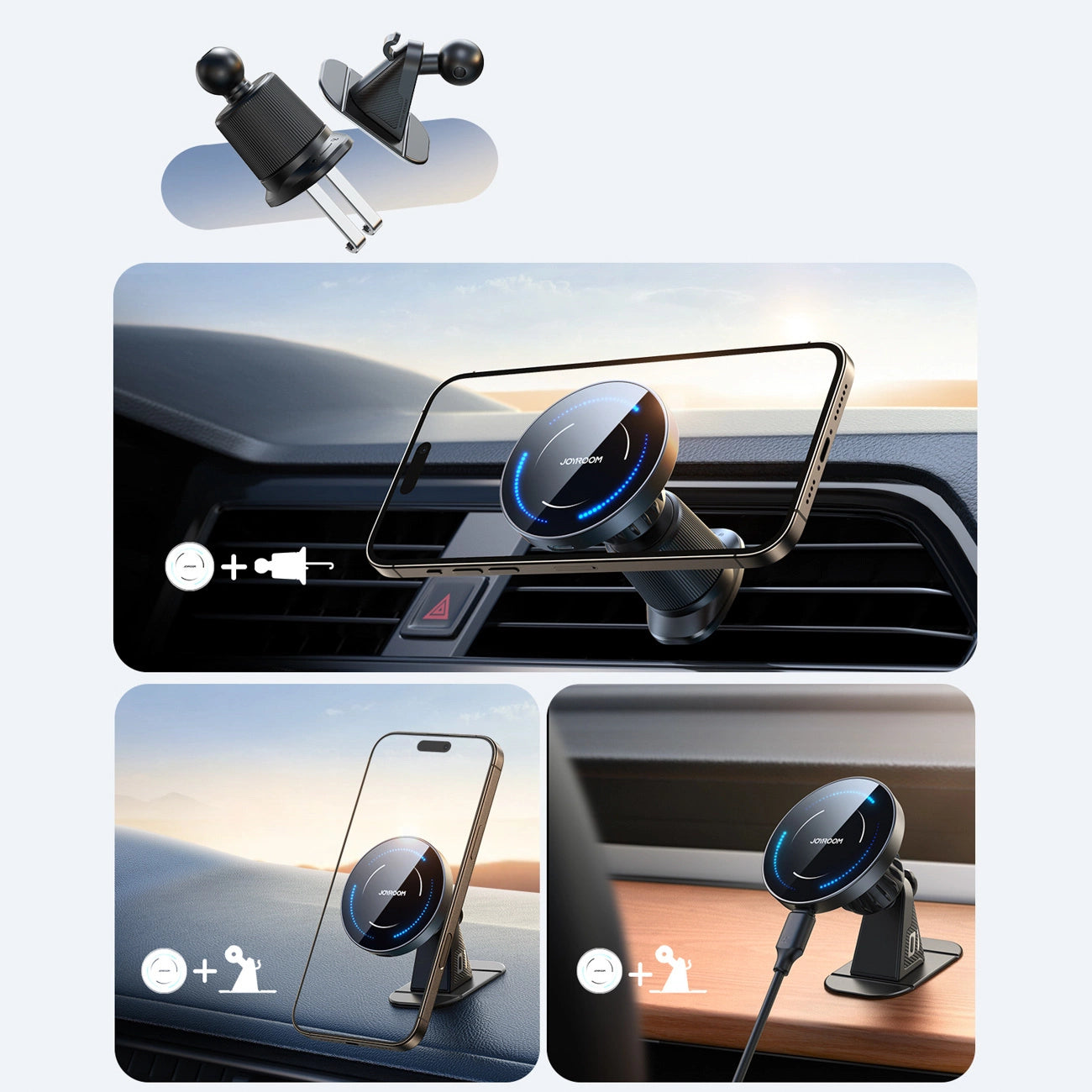 Joyroom JR-ZS502 MagSafe-kompatible Autohalterung mit kabellosem Ladegerät für Lüftungsschlitze/Armaturenbrett – Schwarz