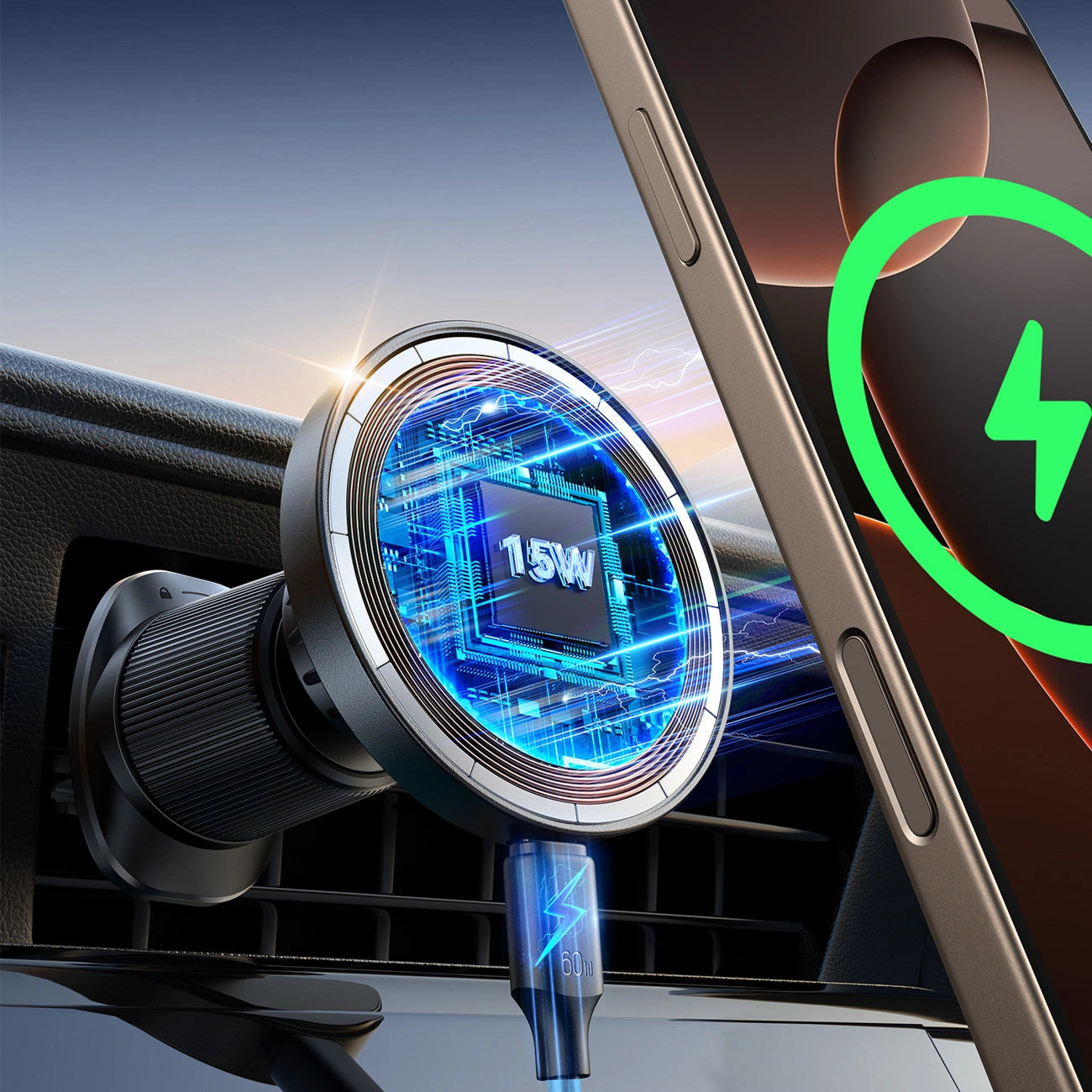 Joyroom JR-ZS502 MagSafe-kompatible Autohalterung mit kabellosem Ladegerät für Lüftungsschlitze/Armaturenbrett – Schwarz