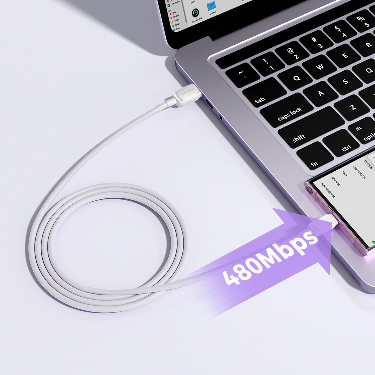 Joyroom Multi-Color Series A14 USB-A/USB-C 3A-Kabel 1,2 m – Weiß