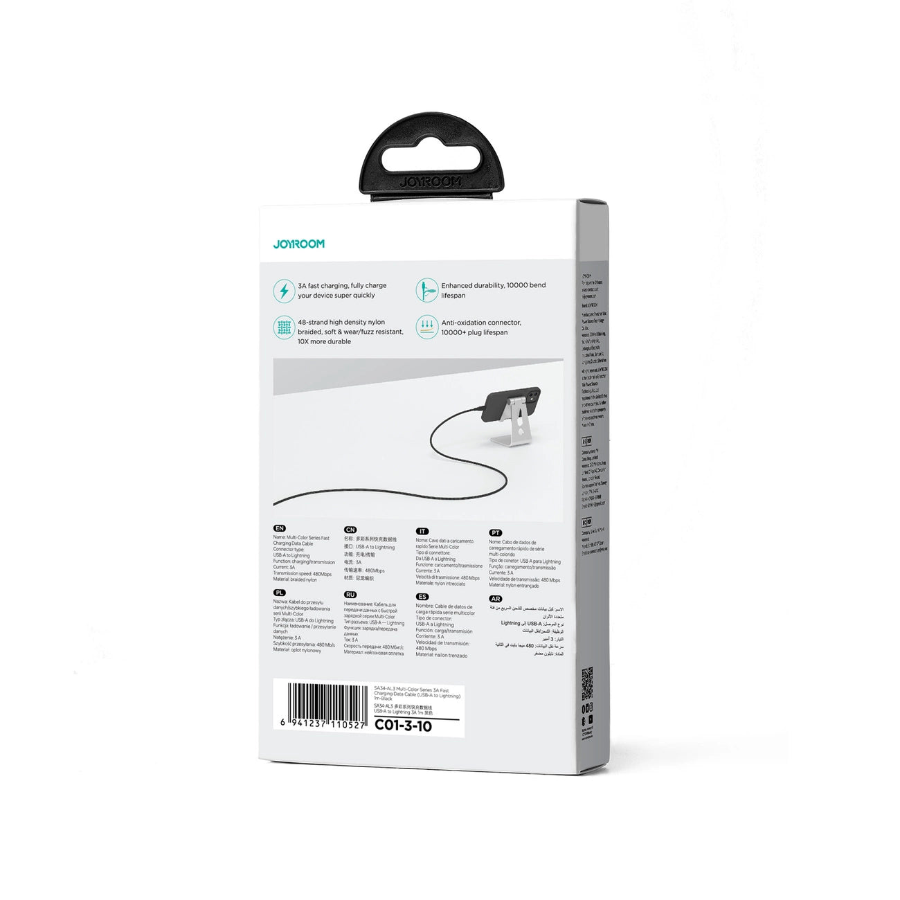 Joyroom Multi-Color Series S-A34 USB-A / Lightning 3A-Kabel 1 m – schwarz