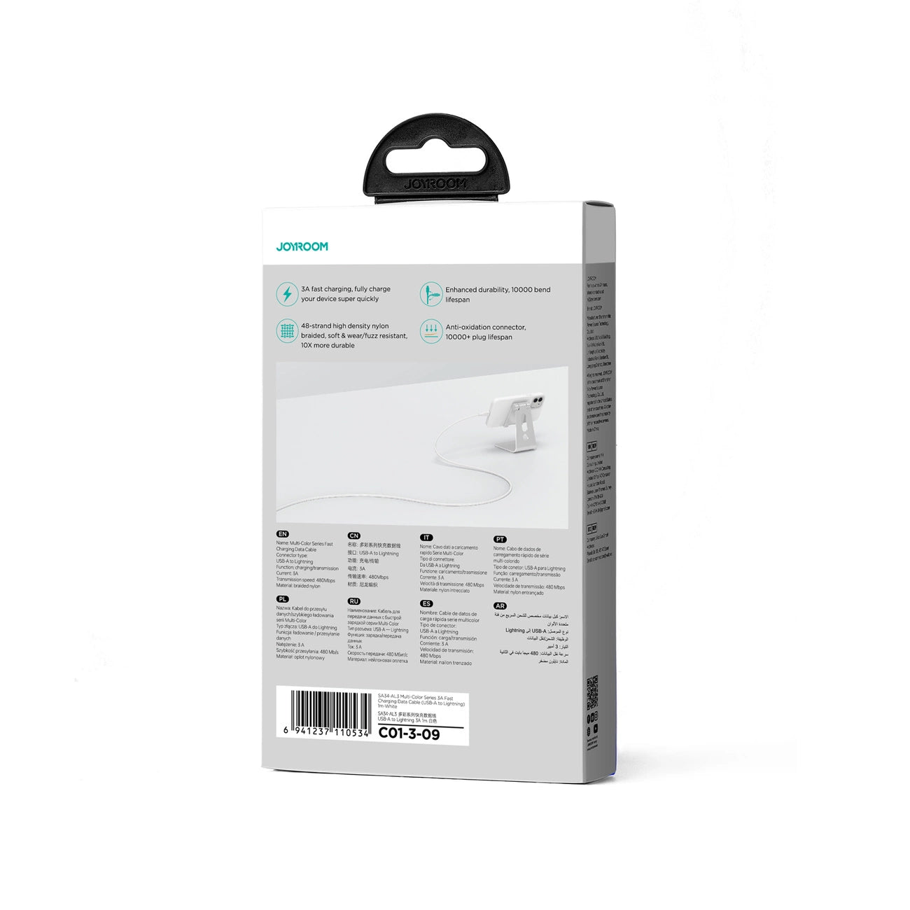 Joyroom Multi-Color Series S-A34 USB-A / Lightning 3A-Kabel 1 m – weiß