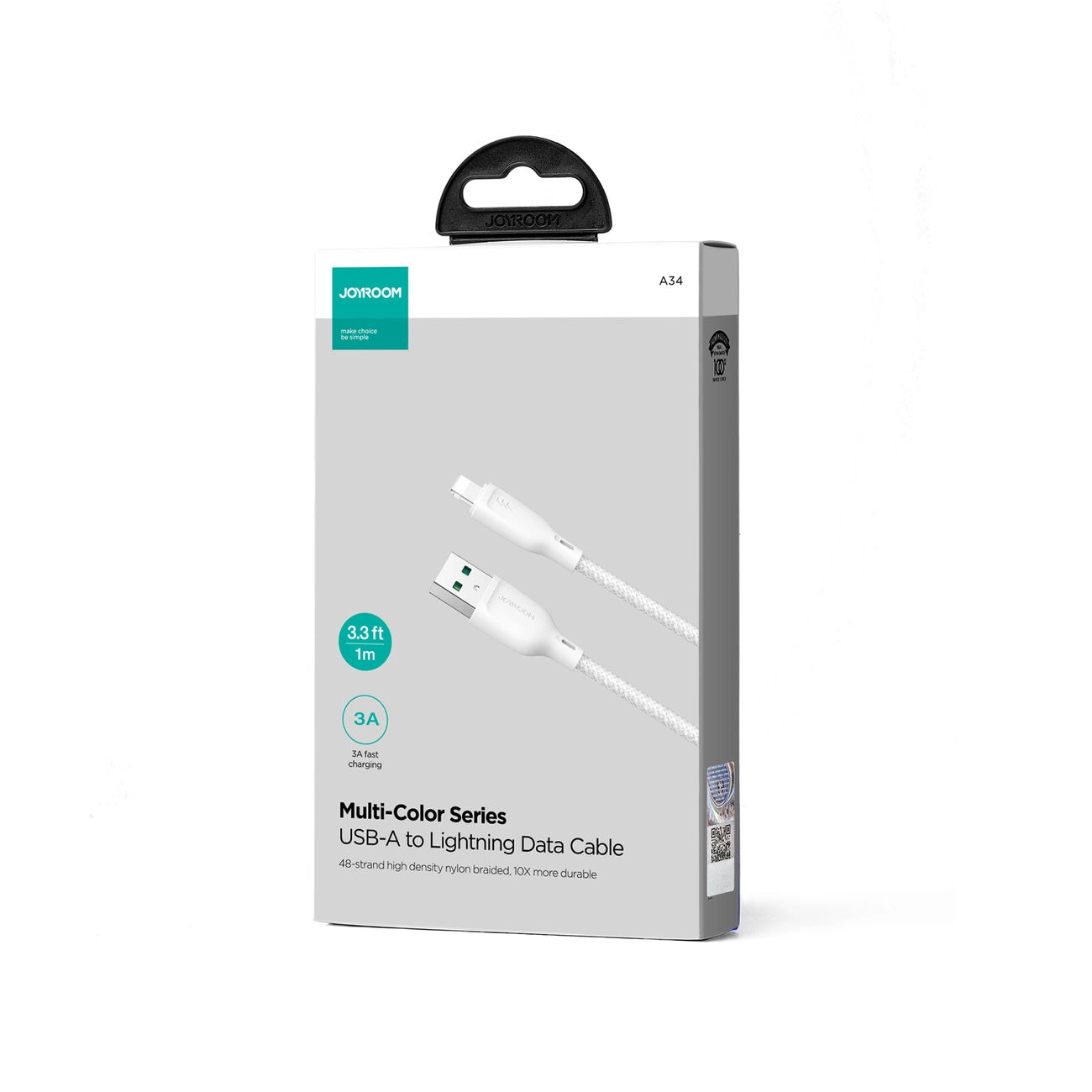 Joyroom Multi-Color Series S-A34 USB-A / Lightning 3A-Kabel 1 m – weiß