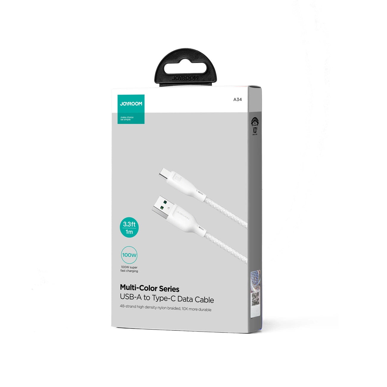 Joyroom Multi-Color Series S-A34 USB-A/USB-C-Kabel 100 W 1 m – weiß
