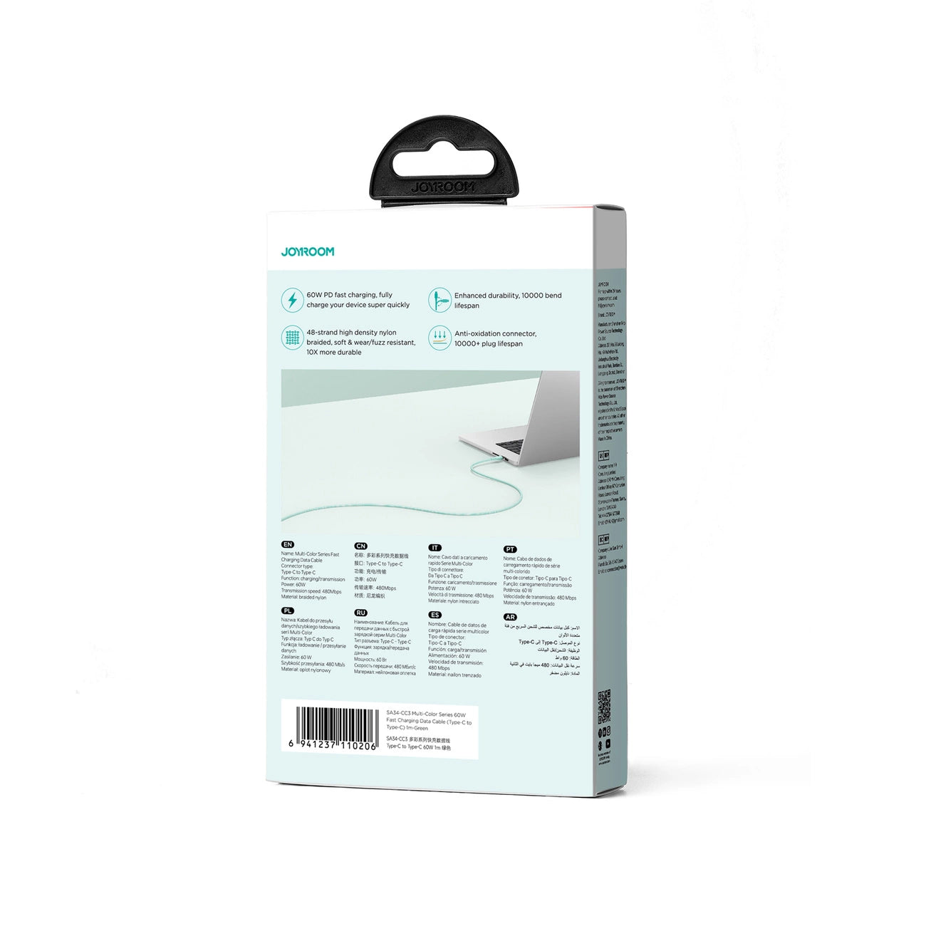 Joyroom Multi-Color Series S-A34 USB-C / USB-C PD 60W Kabel 1m - Grün