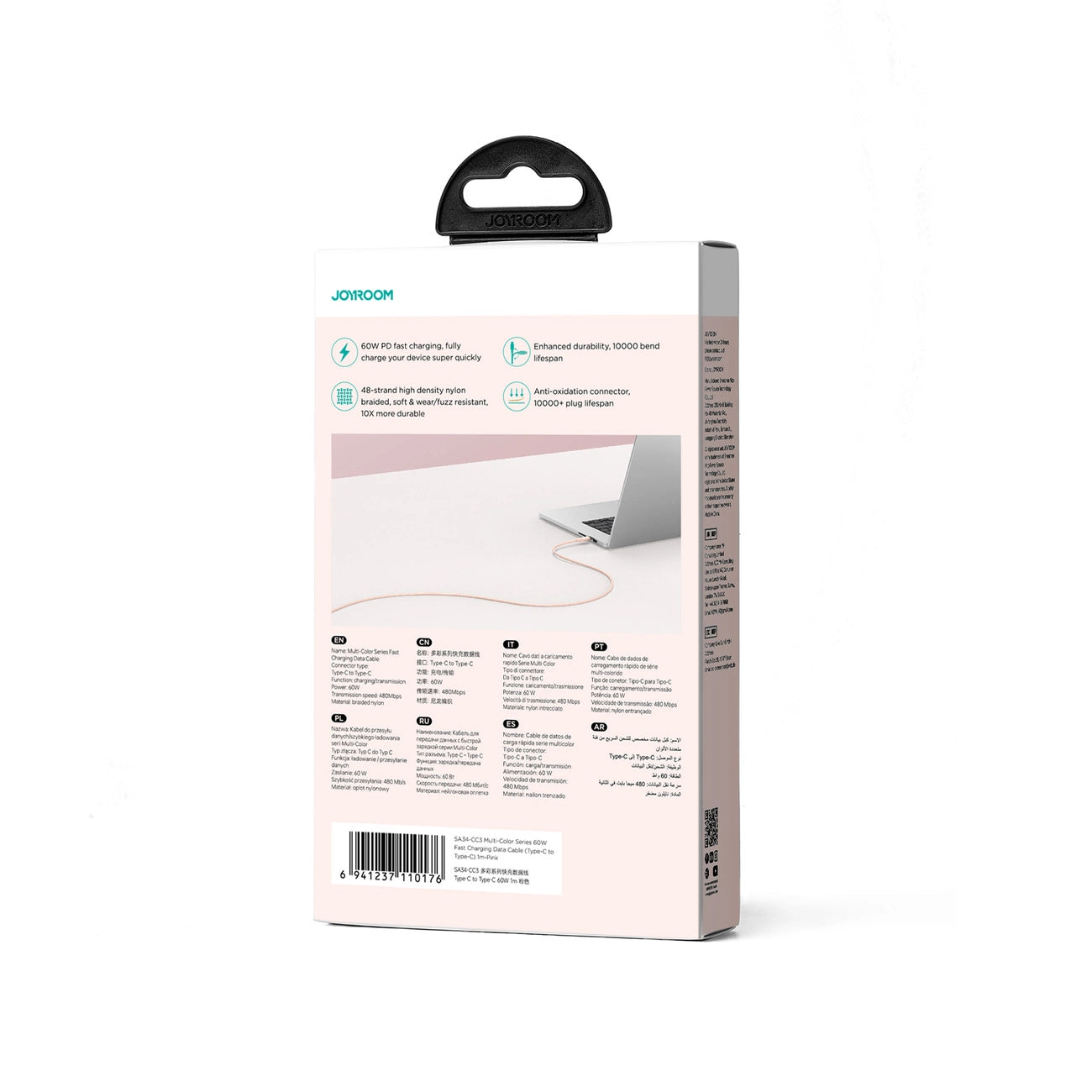 Joyroom Multi-Color Series S-A34 USB-C / USB-C PD 60W Kabel 1m - Rosa