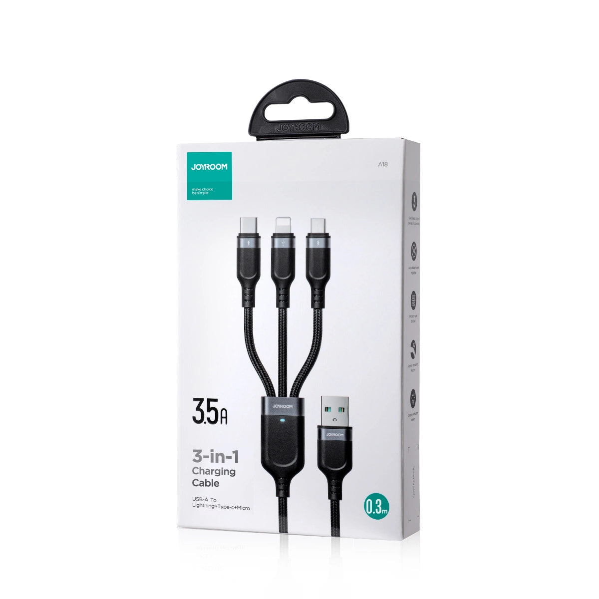 Joyroom Multi-Use Series S-A18 3in1 USB-A – Lightning /USB-C/Micro-USB-Kabel 0,3 m – Schwarz