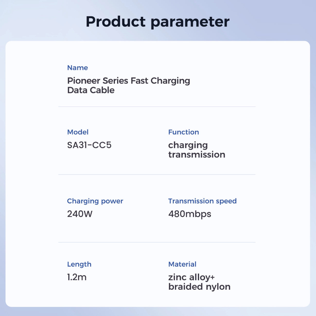 Joyroom Pioneer Series SA31-CC5 USB-C / USB-C 240W Kabel 1,2m - Schwarz