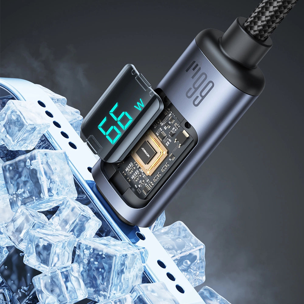 Joyroom Prism Series A16 USB-C/USB-A 66 W 1,2 m Kabel mit LED-Anzeige – Schwarz