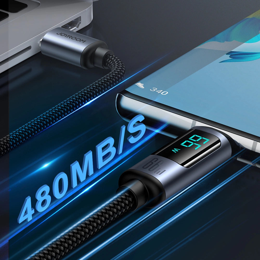 Joyroom Prism Series A16 USB-C/USB-A 66 W 1,2 m Kabel mit LED-Anzeige – Schwarz