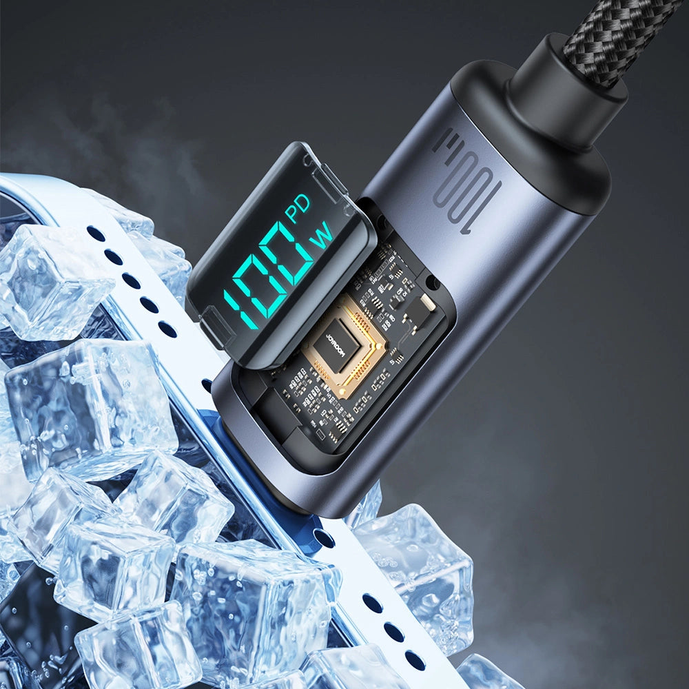 Joyroom Prism Series A16 USB-C / USB-C 100W 1,2m Kabel mit LED-Anzeige – Schwarz