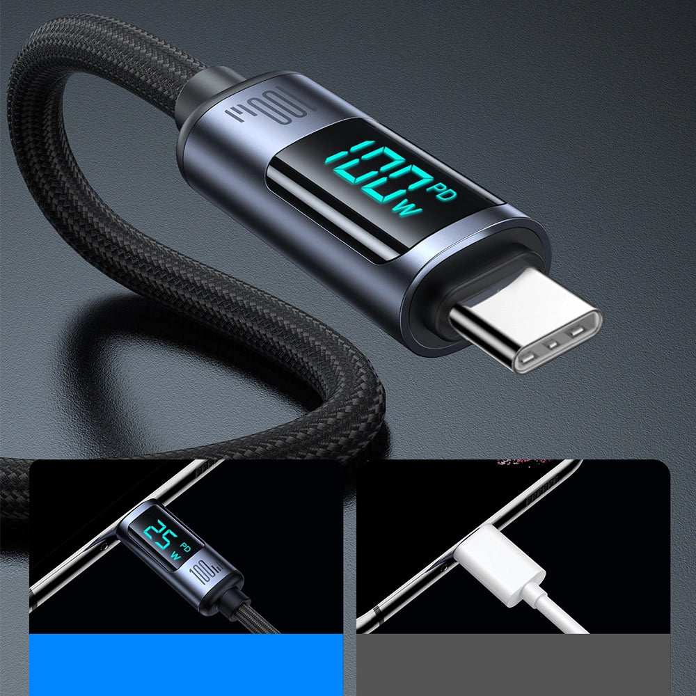 Joyroom Prism Series A16 USB-C / USB-C 100W 1,2m Kabel mit LED-Anzeige – Schwarz
