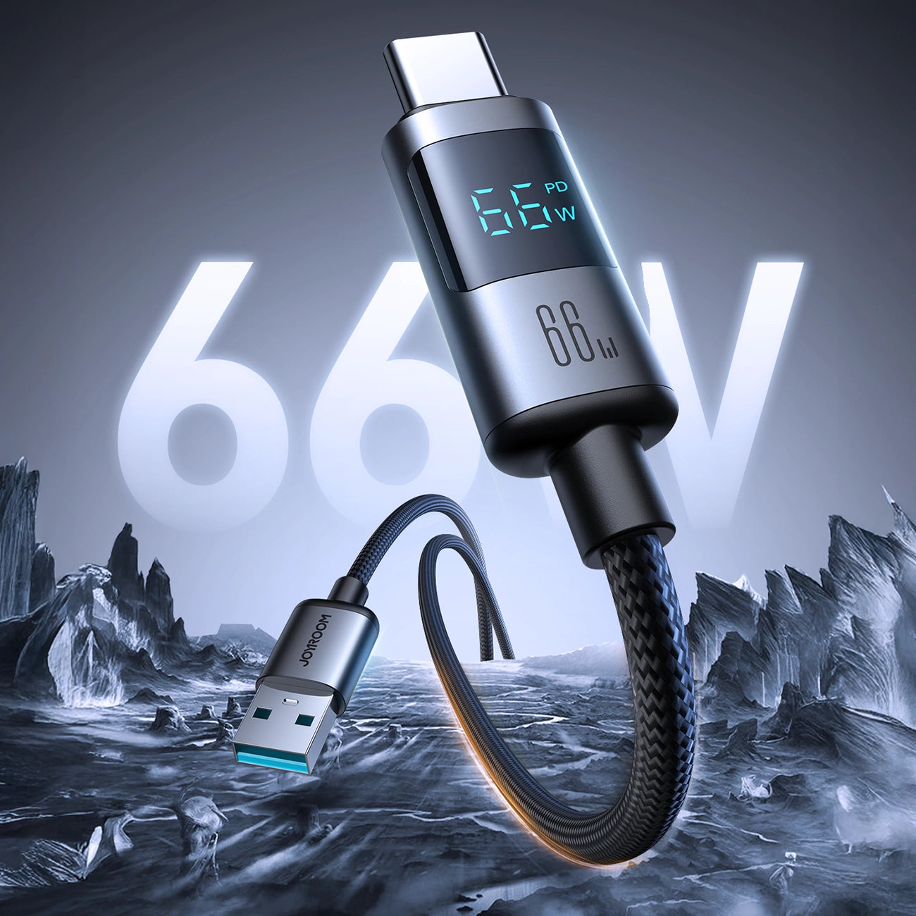 Joyroom S-A16 Pro Prism Series 66W USB-A - USB-C Kabel mit Display 1,2m - Schwarz