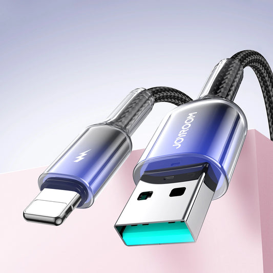 Joyroom S-A42 Crystal-Clear Serie 3A USB-A – Lightning Kabel 1,2 m – Schwarz