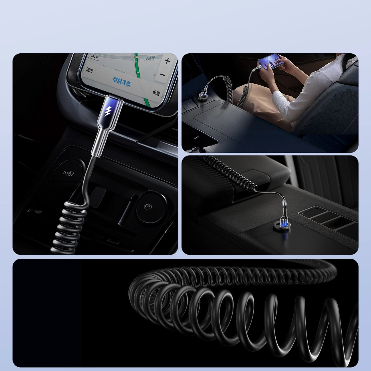 Joyroom S-A43 Crystal-Clear Serie 3A USB-A – Lightning Spiralkabel 1,5 m – Schwarz