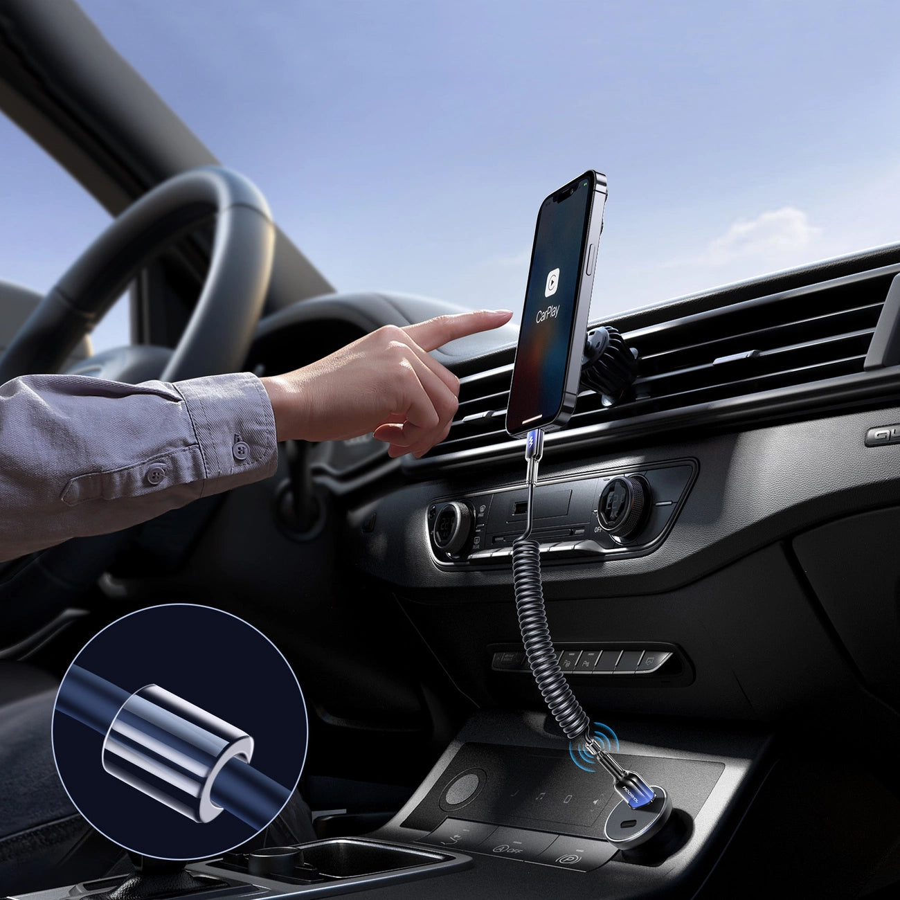 Joyroom S-A43 Crystal-Clear Serie 3A USB-A – USB-C Spiralkabel 1,5 m – Schwarz