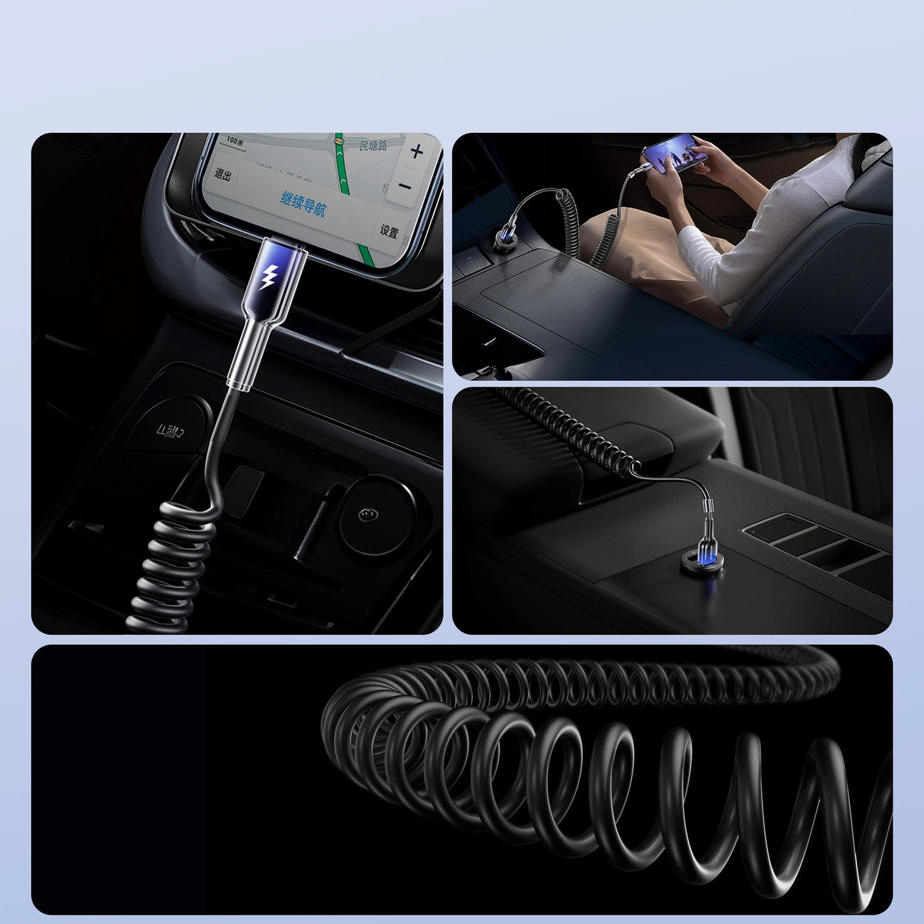 Joyroom S-A43 Crystal-Clear Serie 3A USB-A – USB-C Spiralkabel 1,5 m – Schwarz