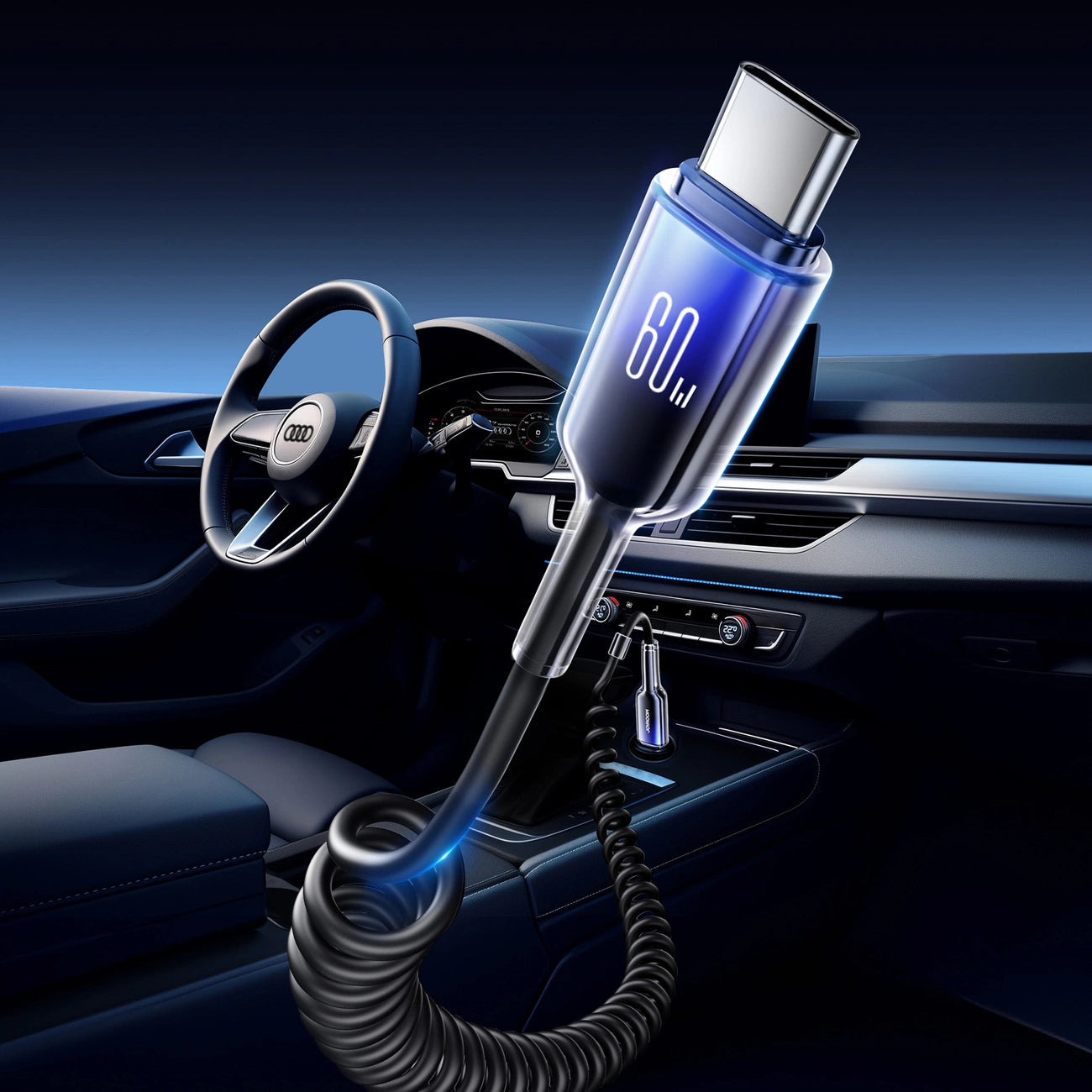 Joyroom S-A43 Crystal-Clear Series 60W USB-C - USB-C Spiralkabel 1,5 m - schwarz