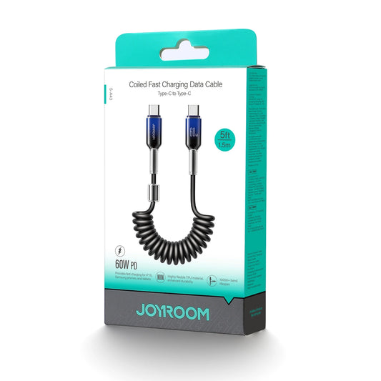 Joyroom S-A43 Crystal-Clear Series 60W USB-C - USB-C Spiralkabel 1,5 m - schwarz