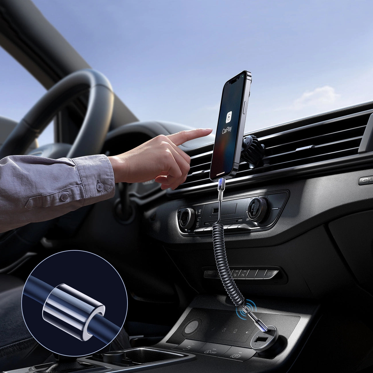 Joyroom S-A43 Crystal-Clear Series 60W USB-C - USB-C Spiralkabel 1,5 m - schwarz