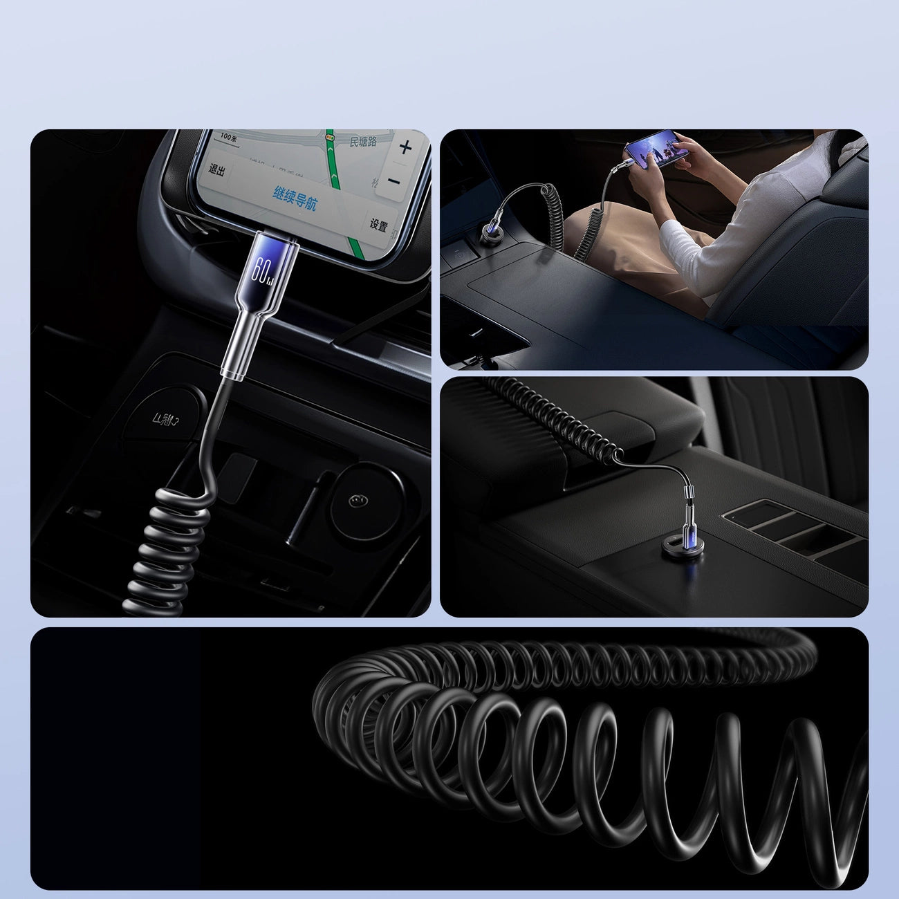 Joyroom S-A43 Crystal-Clear Series 60W USB-C - USB-C Spiralkabel 1,5 m - schwarz