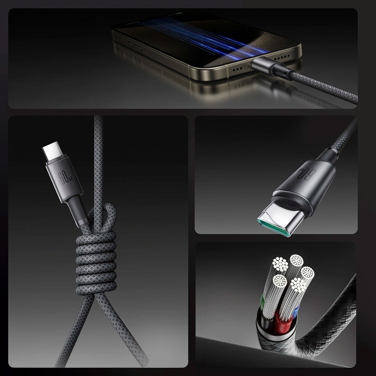 Joyroom S-A50 Unlimited Series 60W USB-C – USB-C-Kabel mit magnetischem Organizer 1,2 m – Grau