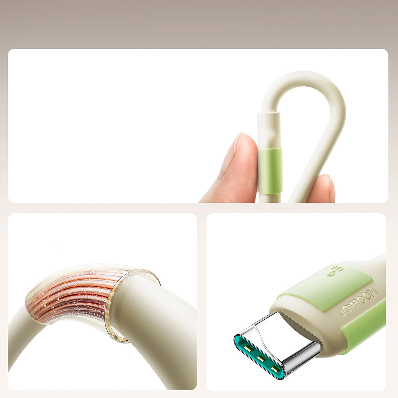 Joyroom S-A53 3A USB-A - USB-C Kabel mit fluoreszierender Spitze 2m - Beige