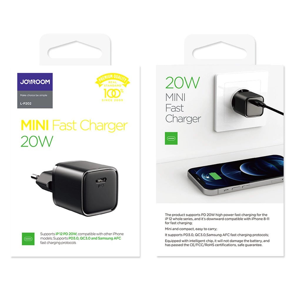 Joyroom Schnelles USB Typ C Ladegerät 20W Power Delivery Quick Charge 3.0 AFC schwarz (L-P202)