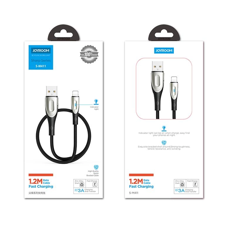 Joyroom Sharp Series S-M411 USB-A/ Lightning 3A-Kabel 1,2 m mit Ladeanzeige – Schwarz