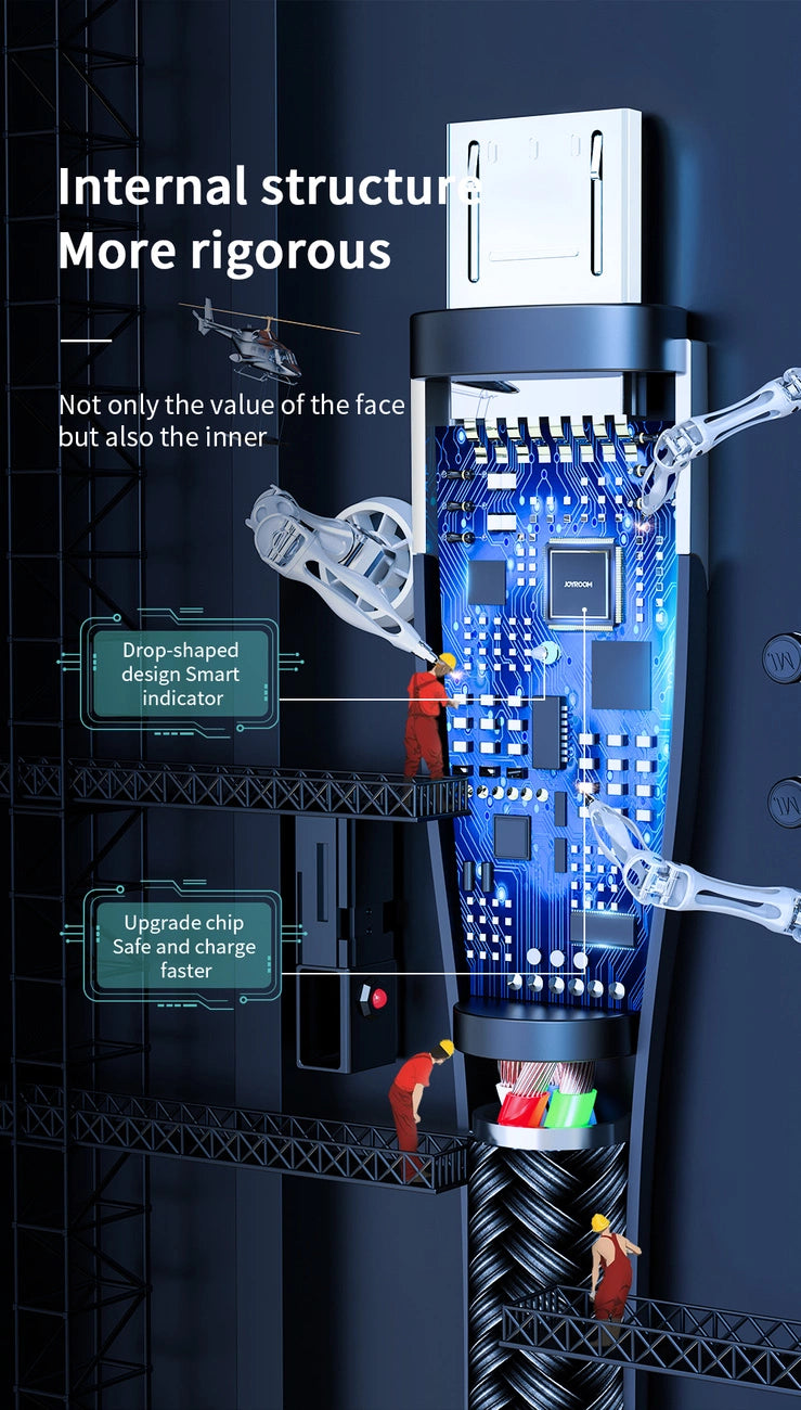 Joyroom Sharp Series S-M411 USB-A/Micro-USB-3A-Kabel 1,2 m mit Ladeanzeige – Schwarz