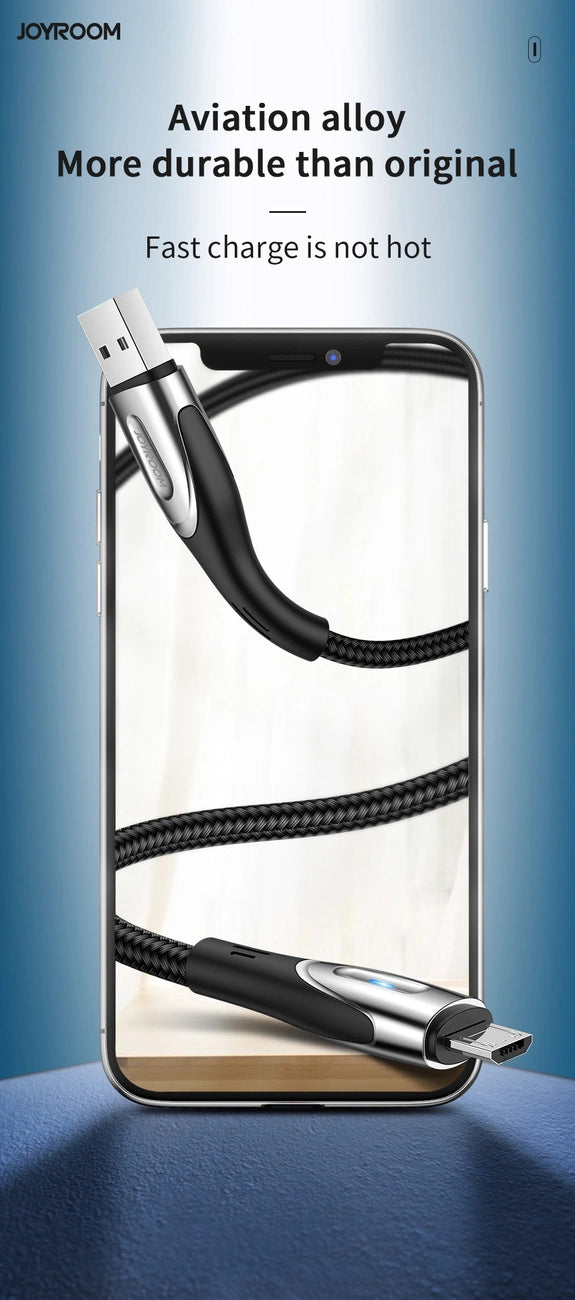 Joyroom Sharp Series S-M411 USB-A/Micro-USB-3A-Kabel 1,2 m mit Ladeanzeige – Schwarz