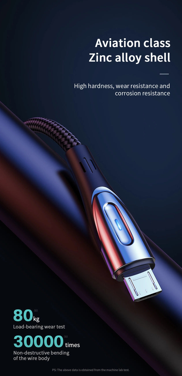 Joyroom Sharp Series S-M411 USB-A/Micro-USB 3A-Kabel 2 m mit Ladeanzeige – Schwarz