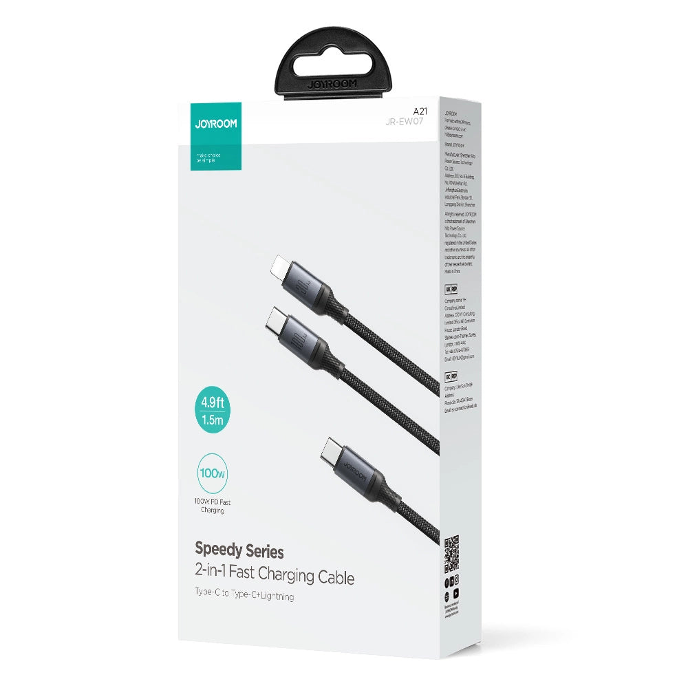 Joyroom Speedy Series S-A21 2in1 USB-C – USB-C/ Lightning -Kabel 100 W 1,5 m – Schwarz