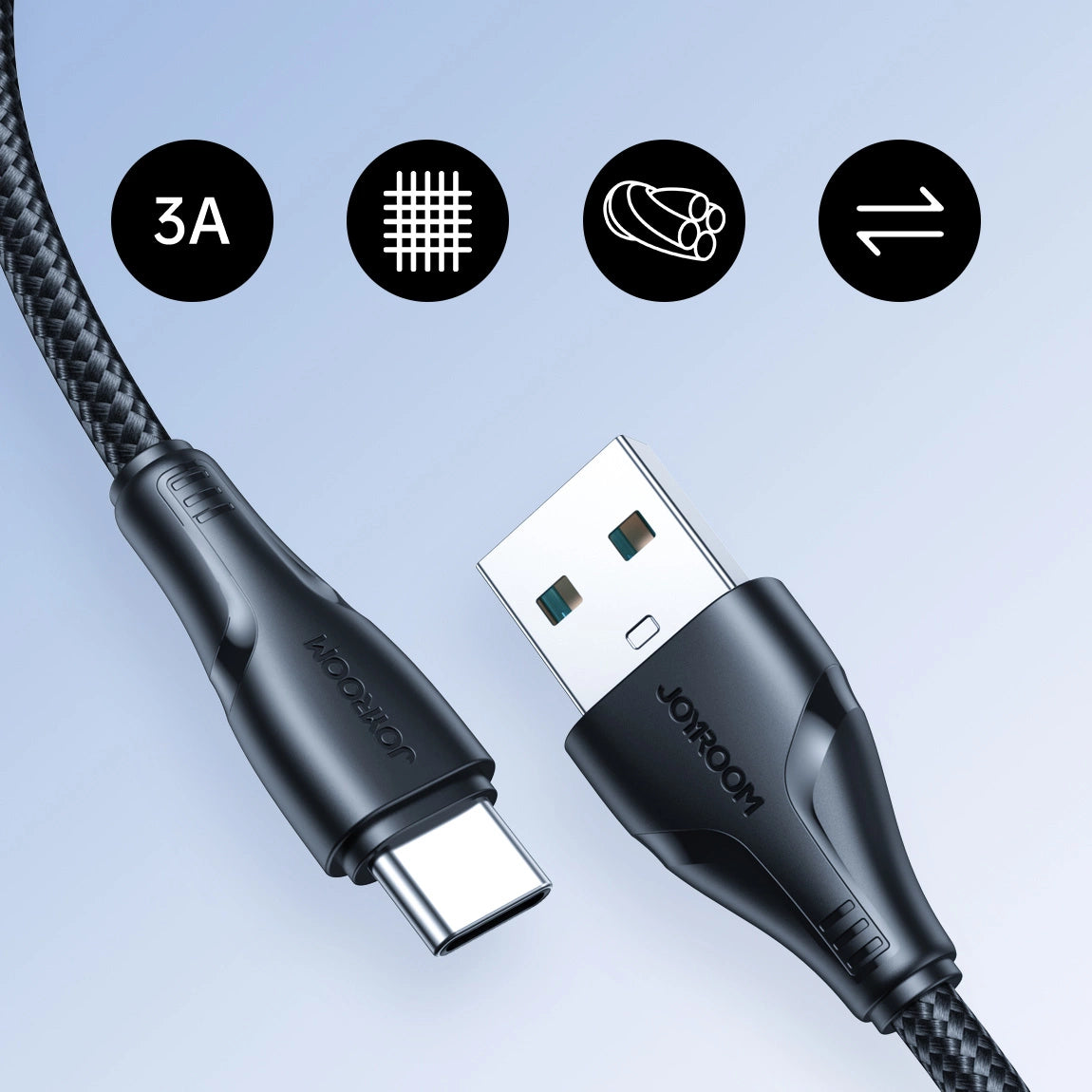Joyroom Surpass Series A11 USB-A / USB-C 3A Kabel 0,25 m - Schwarz