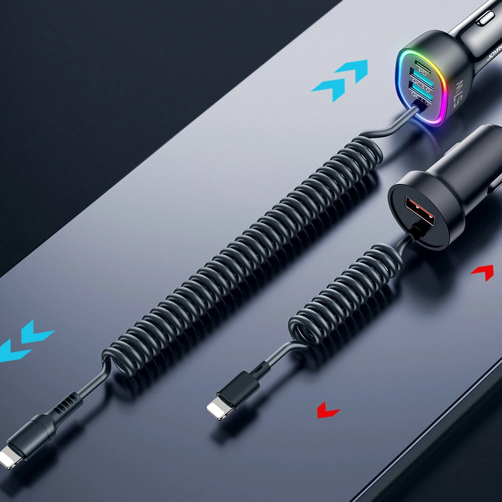 Joyroom schnelles Autoladegerät 4 in 1 PD, QC3.0, AFC, FCP mit Lightning Kabel 1,6 m 57 W schwarz (JR-CL20)