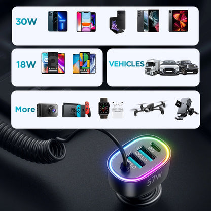 Joyroom schnelles Autoladegerät 4 in 1 PD, QC3.0, AFC, FCP mit Lightning Kabel 1,6 m 57 W schwarz (JR-CL20)