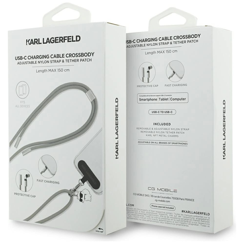 Karl Lagerfeld CBDY Choupette Charm USB-C-Kabel / USB-C-Lanyard – Grau